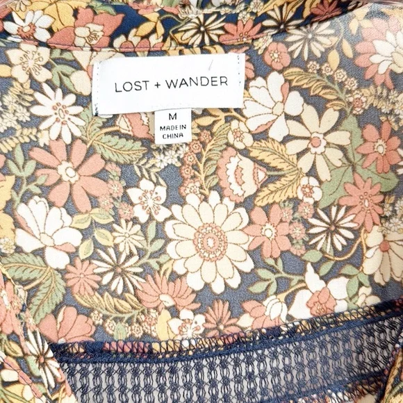 Lost + Wander Flower Power Maxi Dress Tiered Prairie size Medium Blue Peach - Picture 5 of 14